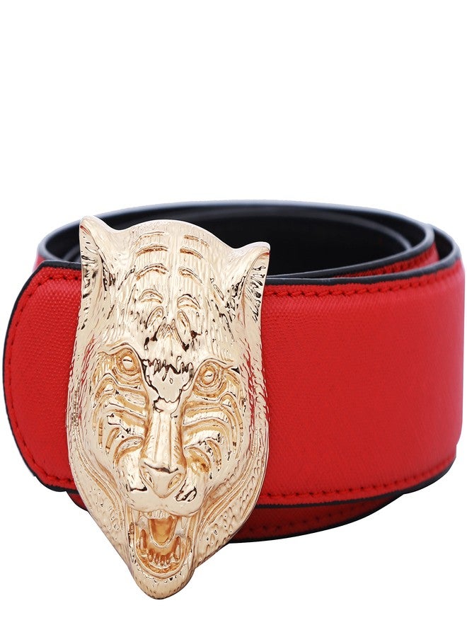 Yuangu Men's Big Tiger Buckle 38-mm Italian Leather Belt (105cm/41.3inch (34-36), Red Gold) - Image 4