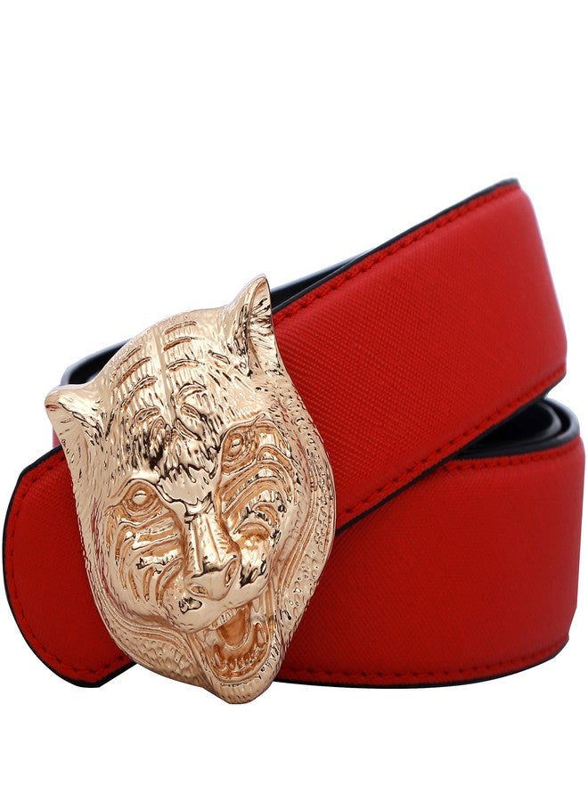 Yuangu Men's Big Tiger Buckle 38-mm Italian Leather Belt (105cm/41.3inch (34-36), Red Gold) - Image 2