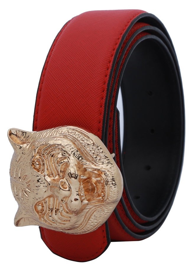 Yuangu Men's Big Tiger Buckle 38-mm Italian Leather Belt (105cm/41.3inch (34-36), Red Gold) - Image 3