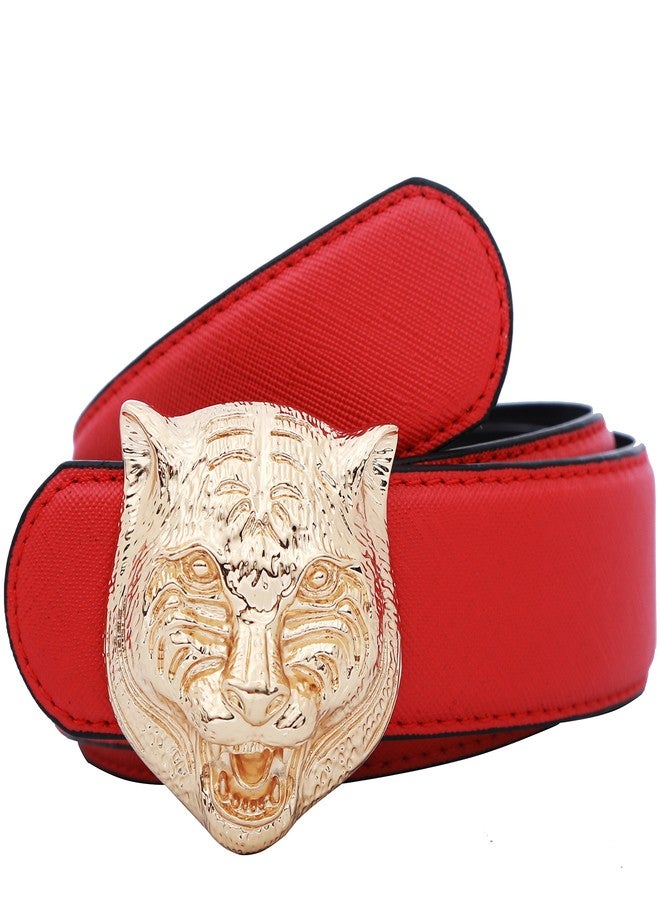 Yuangu Men's Big Tiger Buckle 38-mm Italian Leather Belt (105cm/41.3inch (34-36), Red Gold) - Image 1