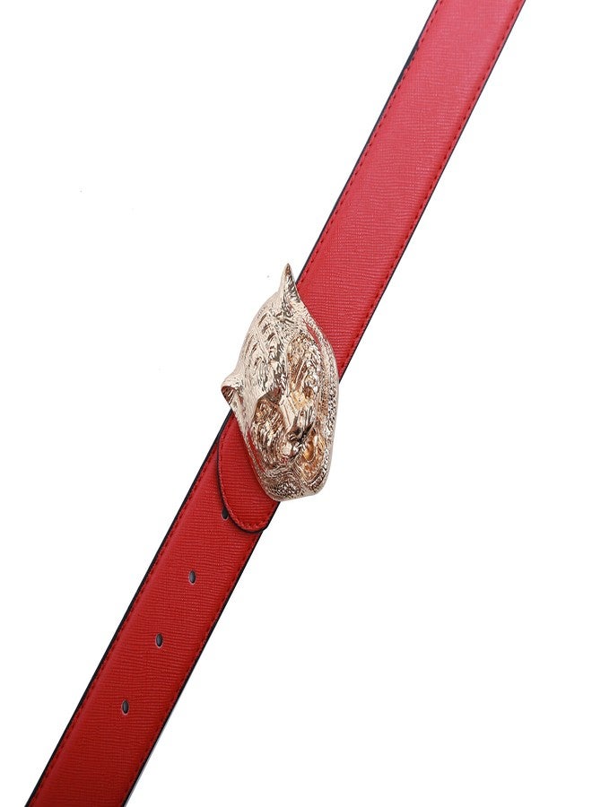Yuangu Men's Big Tiger Buckle 38-mm Italian Leather Belt (105cm/41.3inch (34-36), Red Gold) - Image 5