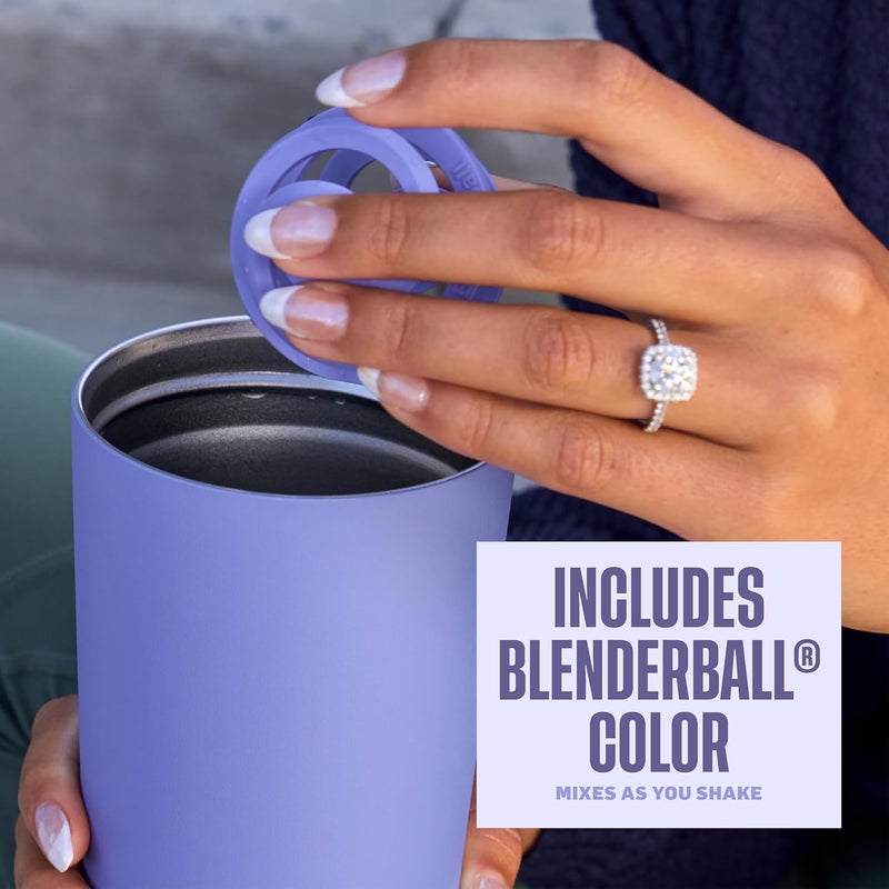 BlenderBottle بلندر بوتل 2 في 1 زجاجة شاي معزولة من الفولاذ المقاوم للصدأ مع غطاء مانع للتسرب وقشة بلندر بول خالية من BPA لاهتزازات البروتين والسموذي ووجبة ما قبل التمرين 24 أونصة بنفسجي أزرق ضباب القمر - Image 3