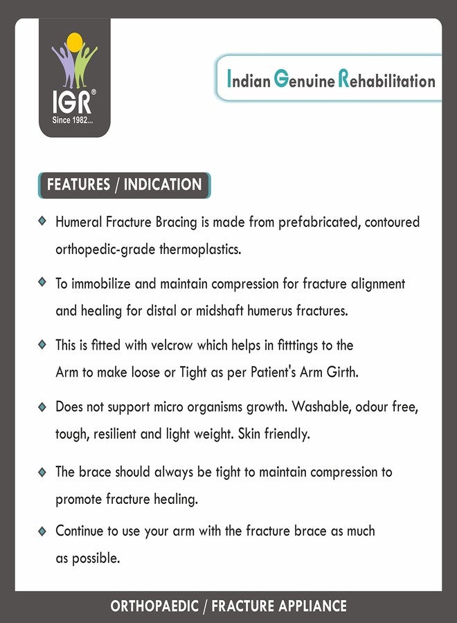 IGR دعامة عظم العضد IGR | جبيرة من الألياف البلاستيكية | محاذاة الكسور - منتصف عظم العضد | تثبيت عظم العضد المستقر | كسور فوق اللقمة المستقرة | كبير الحجم (85-120 كجم) - Image 3