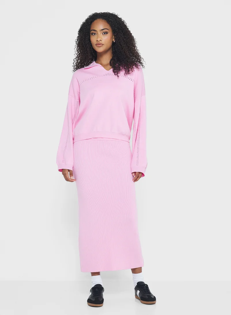 جينجر Polo Neck Relaxed Fit Sweater & Skirt Set