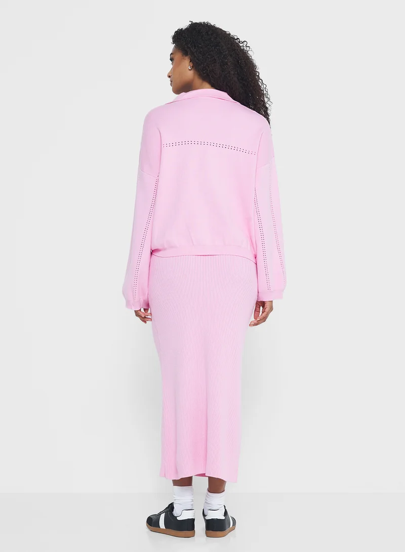 جينجر Polo Neck Relaxed Fit Sweater & Skirt Set