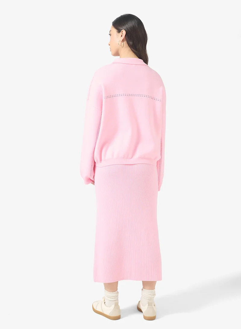 Ginger Polo Neck Relaxed Fit Sweater & Skirt Set