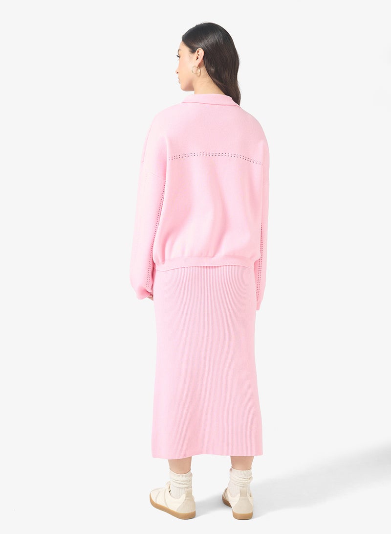 Ginger Polo Neck Relaxed Fit Sweater & Skirt Set - Image 2
