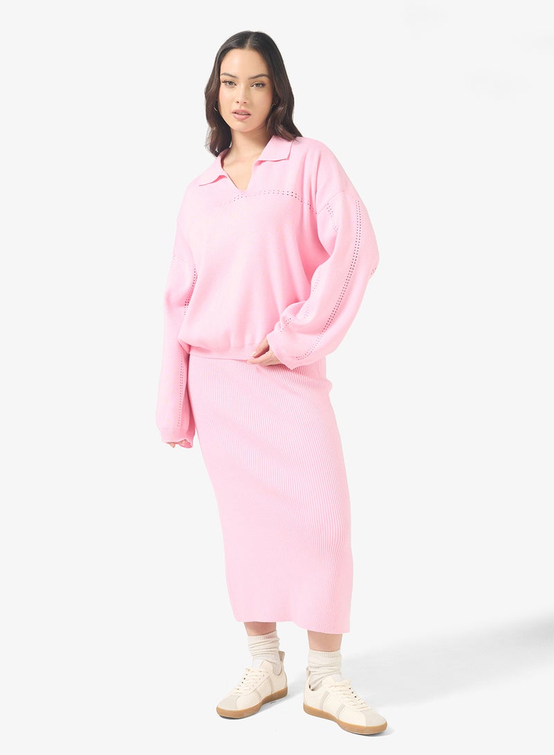 Ginger Polo Neck Relaxed Fit Sweater & Skirt Set - Image 1