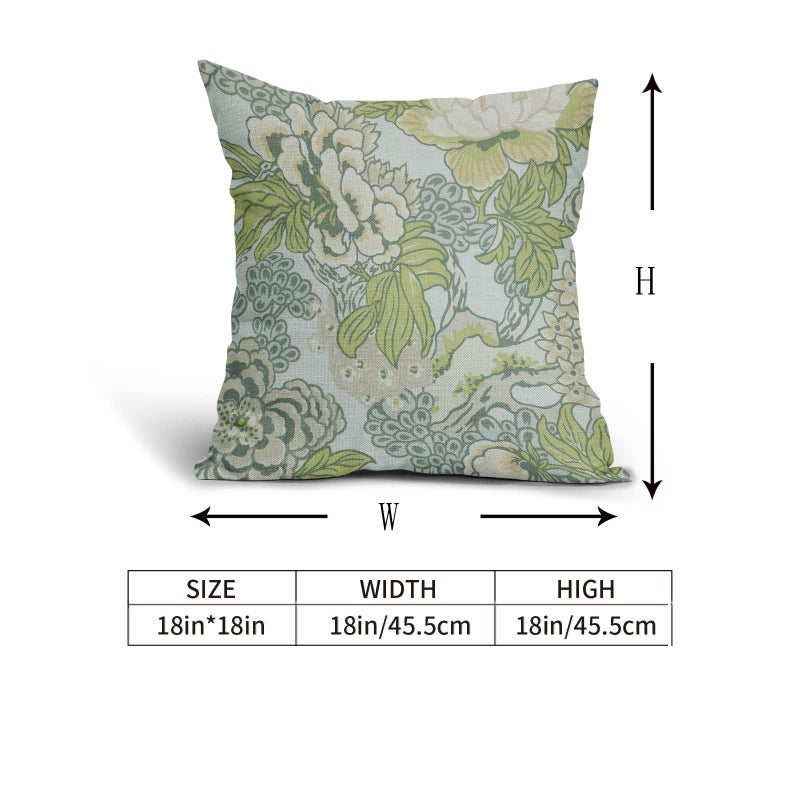 Anyako Sage Green Spring Flower Pillowcase Set of 2 Chinoiserie Floral Throw Pillows Square 18x18 Inch Spring Green Floral Pillow Cushion Covers Farmhouse Decor for Home Living Room Bed Couch Sofa Outdoor - Image 4