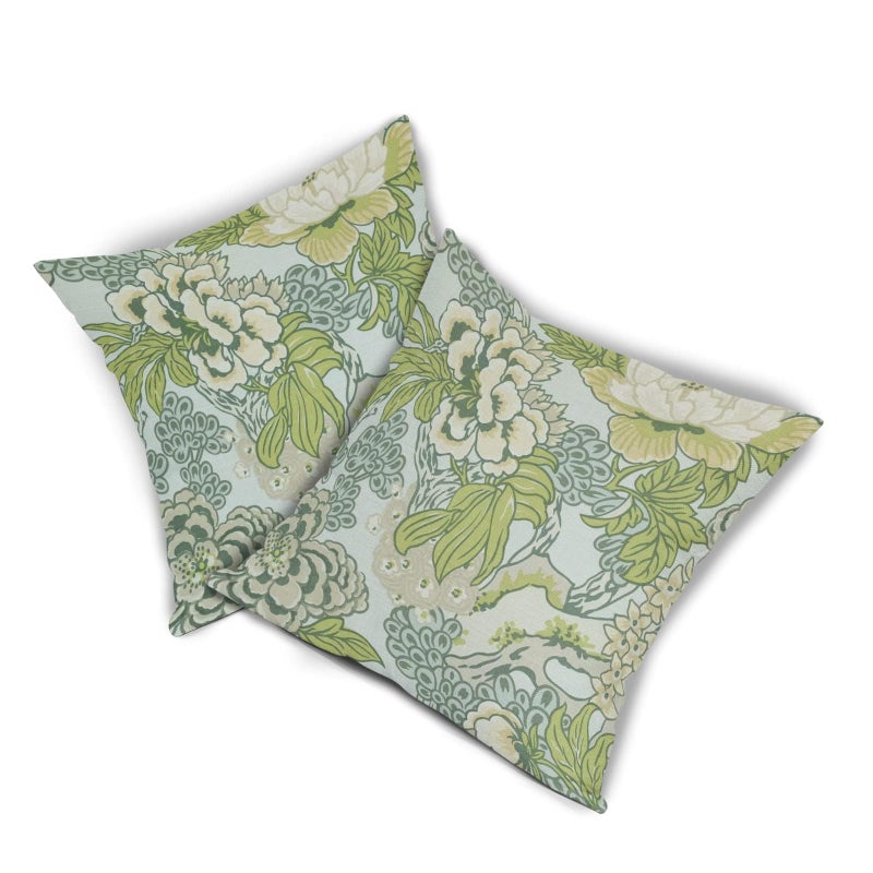 Anyako Sage Green Spring Flower Pillowcase Set of 2 Chinoiserie Floral Throw Pillows Square 18x18 Inch Spring Green Floral Pillow Cushion Covers Farmhouse Decor for Home Living Room Bed Couch Sofa Outdoor - Image 2