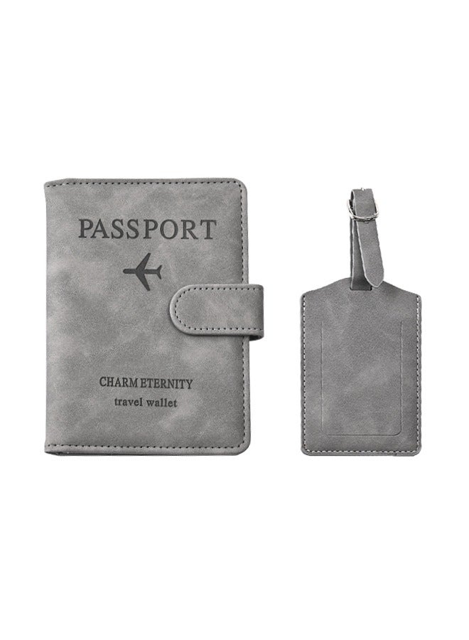 RFID Anti-Theft Passport Cover Card Holder Waterproof PU Leather Passport Case with Luggage Tag Magnetic Closure Passport Holder Multi-Compartment Travel Passport Bag Portable Passport Organizer for Frequent Flyers Travelers Commuters Backpackers Gray - Image 1
