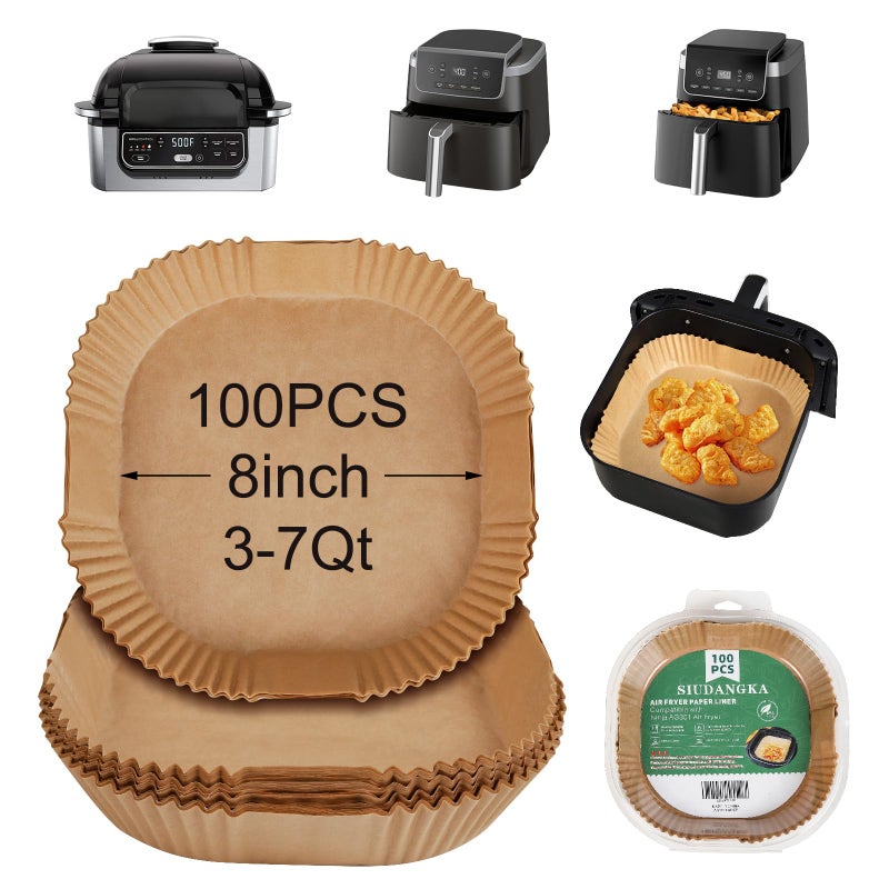 SIUDANGKA 100 Pcs NonStick Disposable Parchment Paper Pads Air Fryer Liners Compatible with Ninja AG301 Indoor Grill Air Fryer