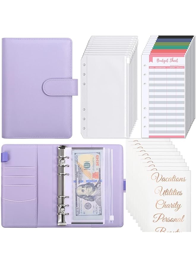 erorex Budget Binder With Zipper 6 Ring Money Saving Binder Cash Money Organizer With Label Stickers Cash Leather A6 Budget Binder Cash Envelopes For Budgeting Money Envelopes  - Image 1