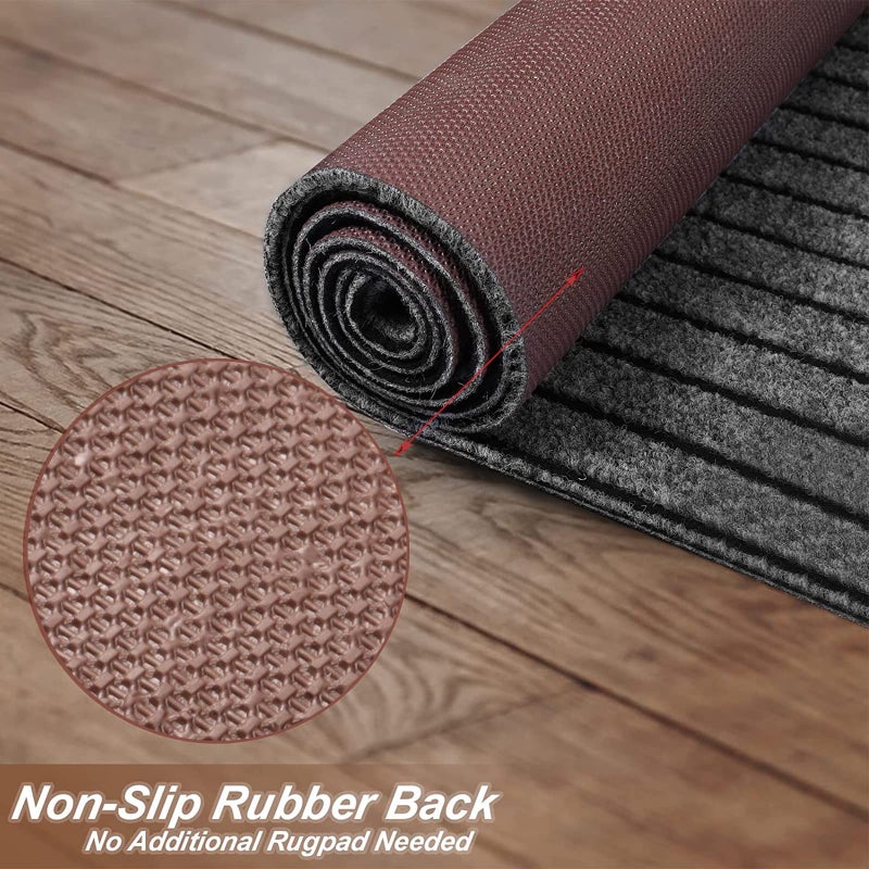 Heyroll 2' x 6' Runner Rugs with Rubber Backing, Indoor Outdoor Utility Carpet Runner Rugs, Stripe Gray, Can Be Used as Aisle for The RV and Boat, Laundry Room and Balcony - Image 3