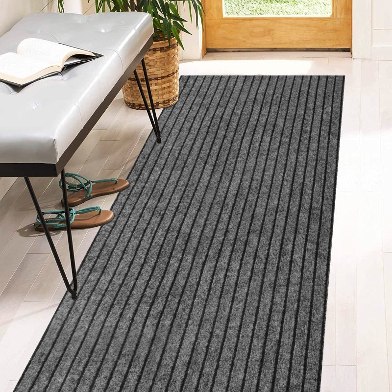Heyroll 2' x 6' Runner Rugs with Rubber Backing, Indoor Outdoor Utility Carpet Runner Rugs, Stripe Gray, Can Be Used as Aisle for The RV and Boat, Laundry Room and Balcony - Image 1