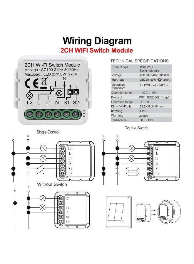 Lumive unit Manual Current Breaker, works with Alexa and Google Home, supports dual-directional control across the application, mounted behind the normal key (requires a neutral wire) (two-2Gang) - Image 2