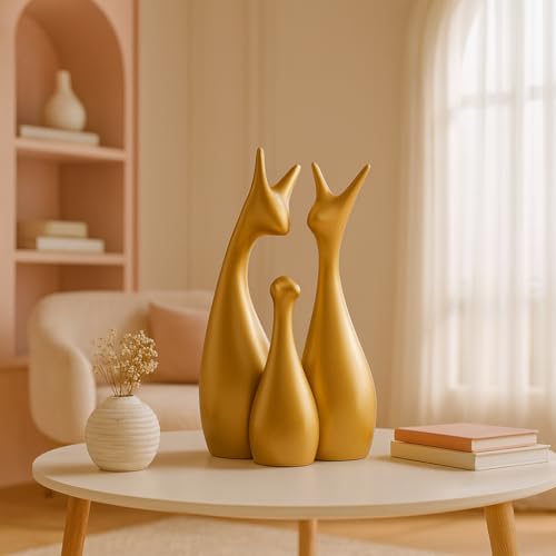 LADROX Muted Metallic Matte Gold Home Decor Lucky Deer Family Ceramic Figurine | Launched for The First time in India - (Set of 3, Gold) - Image 1