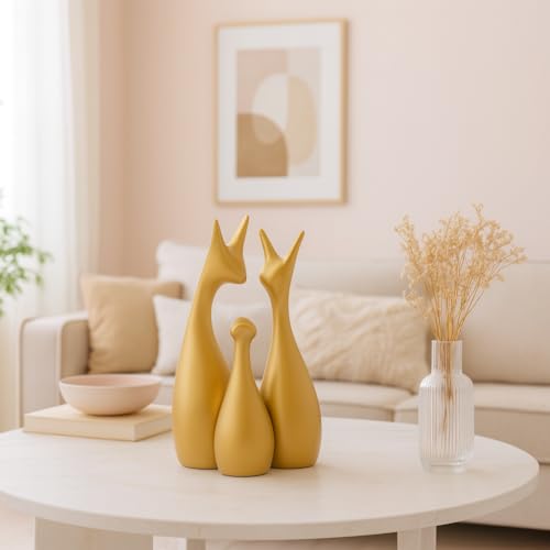 LADROX Muted Metallic Matte Gold Home Decor Lucky Deer Family Ceramic Figurine | Launched for The First time in India - (Set of 3, Gold) - Image 2
