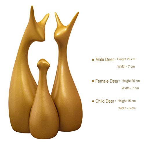 LADROX Muted Metallic Matte Gold Home Decor Lucky Deer Family Ceramic Figurine | Launched for The First time in India - (Set of 3, Gold) - Image 4