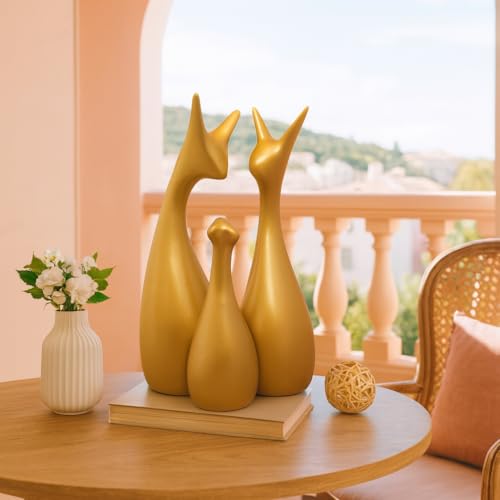 LADROX Muted Metallic Matte Gold Home Decor Lucky Deer Family Ceramic Figurine | Launched for The First time in India - (Set of 3, Gold) - Image 3