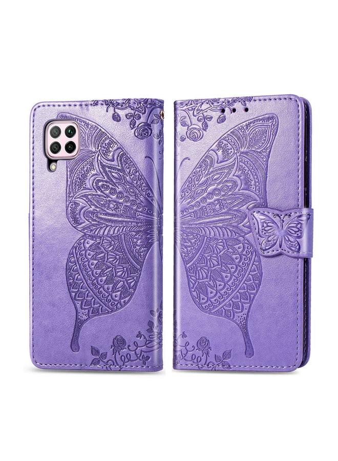 اس-توب جراب لهاتف Huawei P40 Lite/Nova 7i/Nova 6SE جراب جلدي أفقي منقوش عليه زهرة حب الفراشة مع حامل / فتحة بطاقة / محفظة / حبل - Image 2