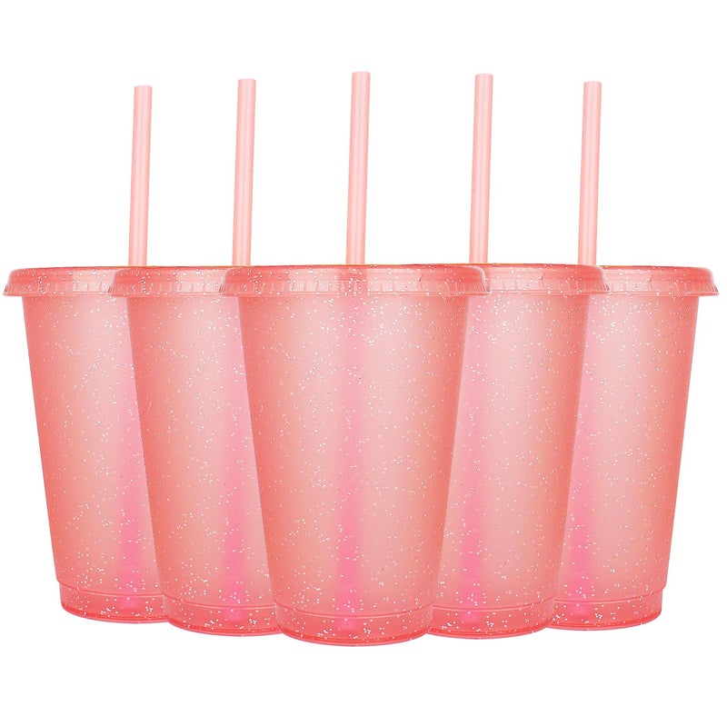 Suertestarry Tumbler with Straw and Lid,Water Bottle Iced Coffee Travel Mug Cup,Reusable Plastic Cups,Perfect for Parties,Birthdays,16oz-5 Pack (Pink) - Image 1