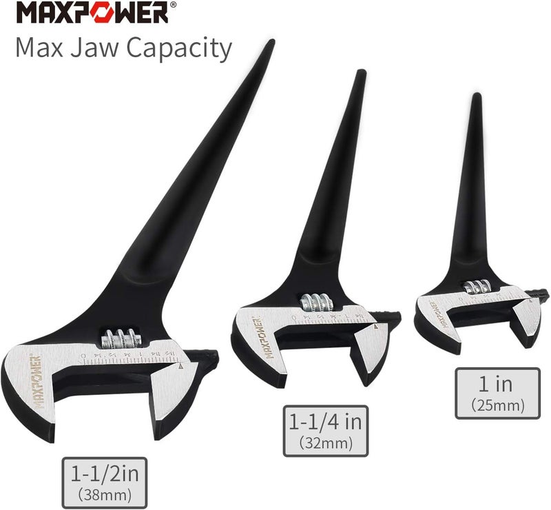 Max Power 3-pieces Spud Wrench, 10-inch 12-inch 16-inch Adjustable Wrench Set with Kitbag - Image 2