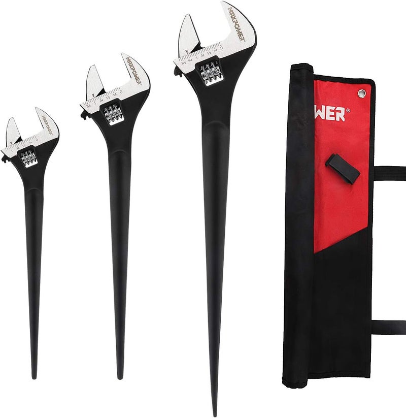 Max Power 3-pieces Spud Wrench, 10-inch 12-inch 16-inch Adjustable Wrench Set with Kitbag - Image 1