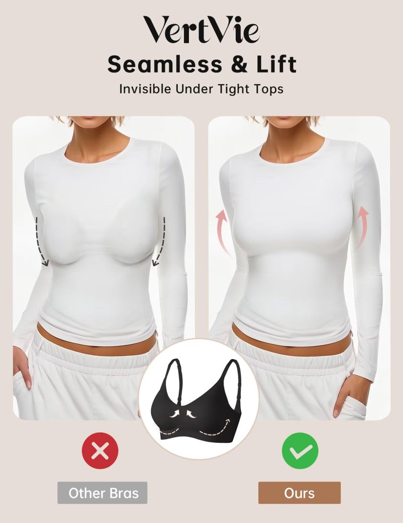 Vertvie Womens Seamless Bra No Underwire Comfort Push Up Bras Buttery Soft Wireless Bralette Full Coverage Sport Everyday Bra(Black,Large) - Image 4