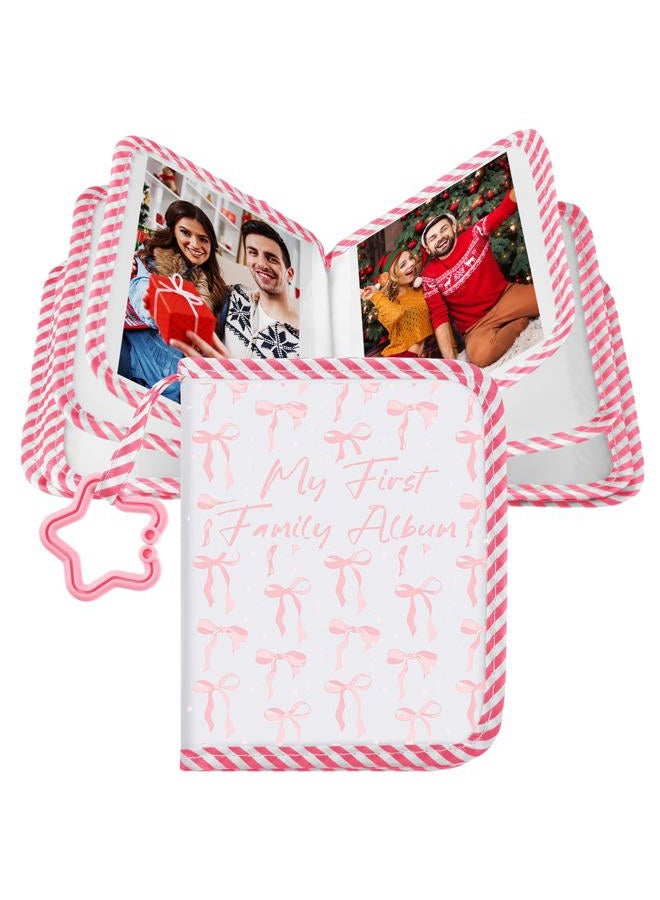 Fullhawl My First Family Album Holds 17 4x6 Pictures Photo Album Soft Cloth Book for Family Memory Gift(Pink Bow) - Image 1