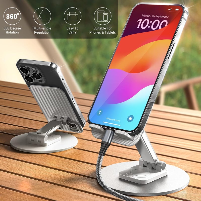 tuKZer حامل لوحي قابل للطي مع قاعدة دوارة 360°| ضبط زوايا وارتفاعات متعددة| هيكل صلب، قاعدة معدنية قوية وثقيلة| للأجهزة حتى 12 بوصة، آيباد آيفون (أبيض) - Image 2