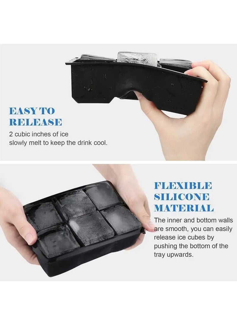 HOUSE HATCH HOUSE HATCH Ice Cube Tray Silicone Ice Cube Tray DIY Ice Maker Ice Cube Tray Big Size Ice Cube Molds for drinks Reusable BPA Free Size 45 x 65InchCube 2 x 2 Inch 6 grid ice cube tray black  - Image 3
