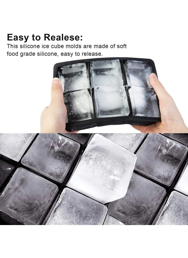 HOUSE HATCH HOUSE HATCH Ice Cube Tray Silicone Ice Cube Tray DIY Ice Maker Ice Cube Tray Big Size Ice Cube Molds for drinks Reusable BPA Free Size 45 x 65InchCube 2 x 2 Inch 6 grid ice cube tray black  - Image 4