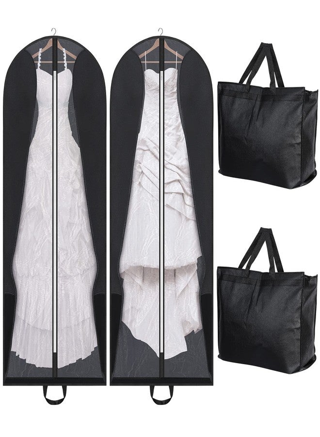 Fabbay 2 Pcs 70" Bridal Wedding Gown Dress Garment Bag Extra Large Long Foldable Portable Travel Covers Garment Bags Hanging Luggage Storage with Pockets for Women's Prom, Gusseted Black - Image 1