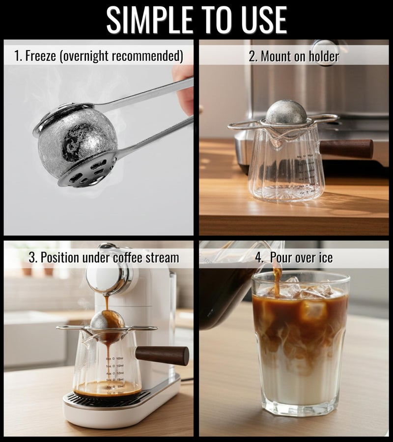 Piticco Espresso Cooling Ball, Ice Coffee Ball Reduces Dilution & Bitterness for Smoother Iced Coffee, Extract Chilling Espresso Ball in 40mm and 50mm size, Gift for Coffee Lovers - Image 4