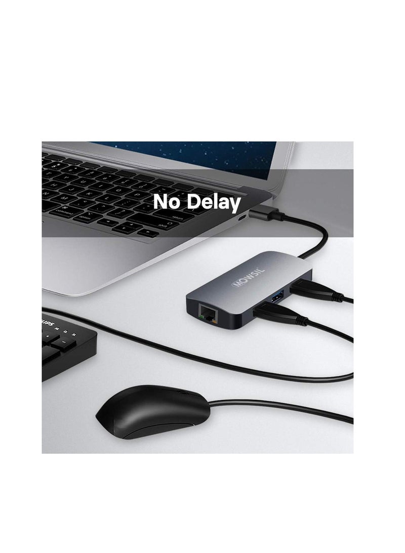 MOWSIL 6 in 1 USB C Hub 4K HDMI and FHD VGA Dual Video Output Type C Hub, PD 100W, Gigabit Ethernet, 3 USB 3.0 Ports, USB C to 3.5mm, SD/TF Slot Multiport Adapter for MacBook Pro/Air 2023, HP, - Image 2