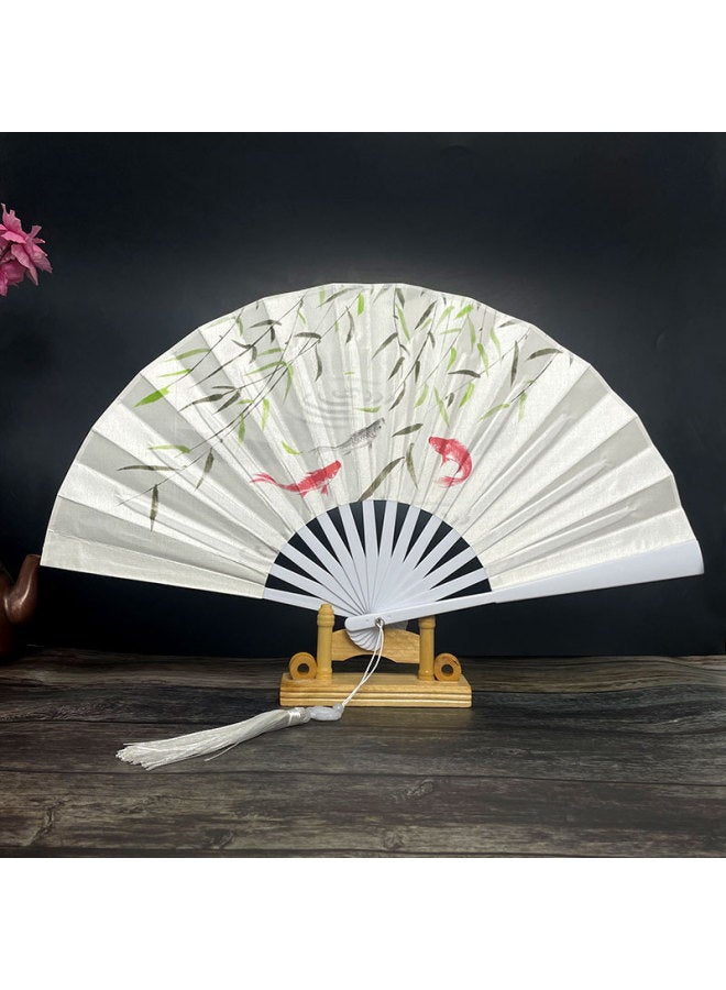 Chinese Style 8 Inch Plastic Fan With Tassel Pendant Antique Domineering Folding Fan Men's Hanfu Dance Silk Cloth Fan Wholesale-Specification:8inch Animal Fan-Colour:8inch Tassel Folding Fan-17 - Image 1