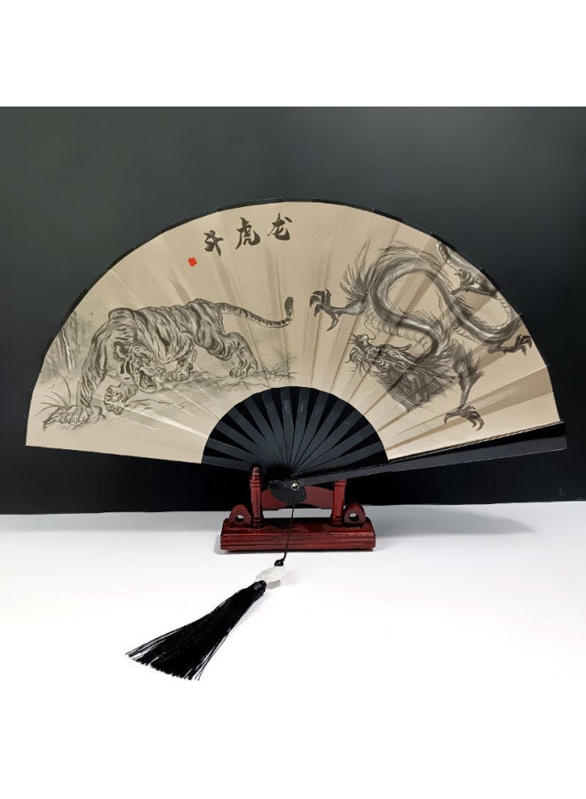 Chinese Style 8 Inch Plastic Fan With Tassel Pendant Antique Domineering Folding Fan Men's Hanfu Dance Silk Cloth Fan Wholesale-Specification:8inch Animal Fan-Colour:8inch Tassel Folding Fan-17 - Image 3