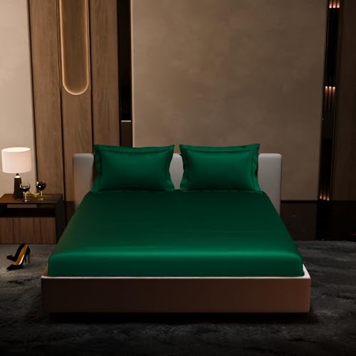 Stoa Paris 300TC UltraSatin King Bedsheet Set, 10” Drop Fitted Bedsheet with 2 Pillow Covers, Hypoallergenic, Wrinkle Free, Aesthetic Bedding, Home Decor, Gift, Date Night - Emerald Green - Image 2