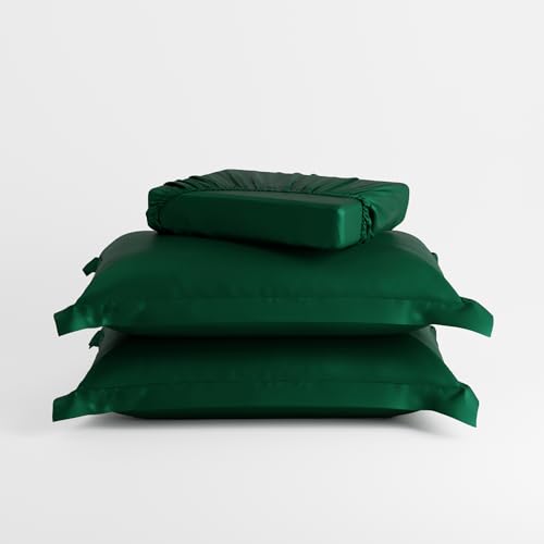 Stoa Paris 300TC UltraSatin King Bedsheet Set, 10” Drop Fitted Bedsheet with 2 Pillow Covers, Hypoallergenic, Wrinkle Free, Aesthetic Bedding, Home Decor, Gift, Date Night - Emerald Green - Image 4