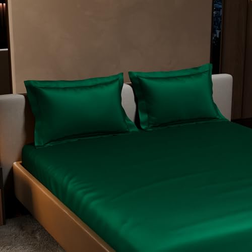 Stoa Paris 300TC UltraSatin King Bedsheet Set, 10” Drop Fitted Bedsheet with 2 Pillow Covers, Hypoallergenic, Wrinkle Free, Aesthetic Bedding, Home Decor, Gift, Date Night - Emerald Green - Image 3
