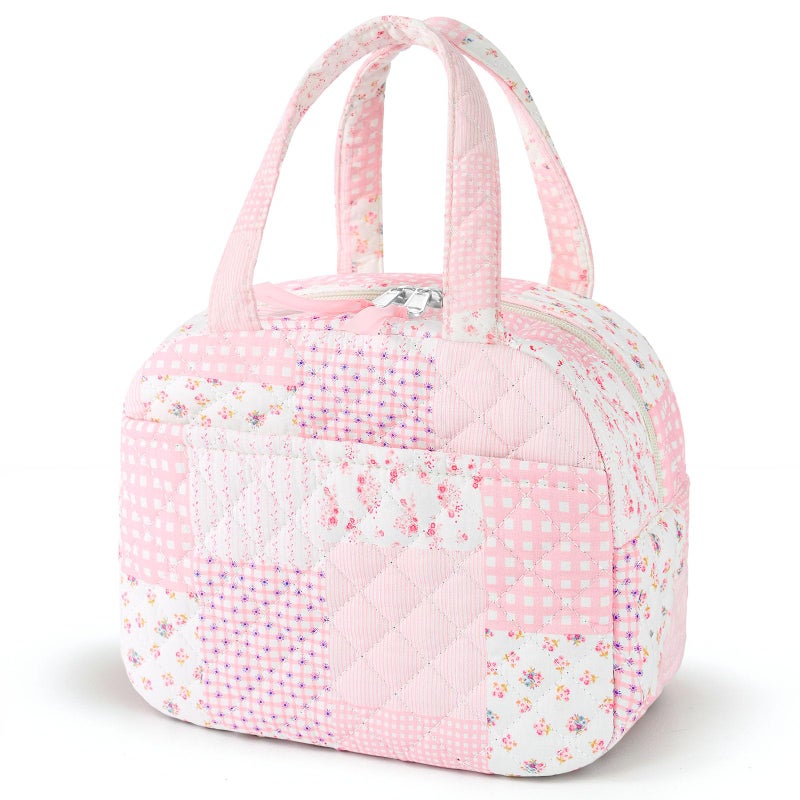 WOBAGMEN Quilted Lunch Box for Women,Lunch Box for Teen Girls,Cute Pink Patchwork Lunch Bags for Work, School,Office,Picnic,Travel (Pink Patchwork) - Image 1