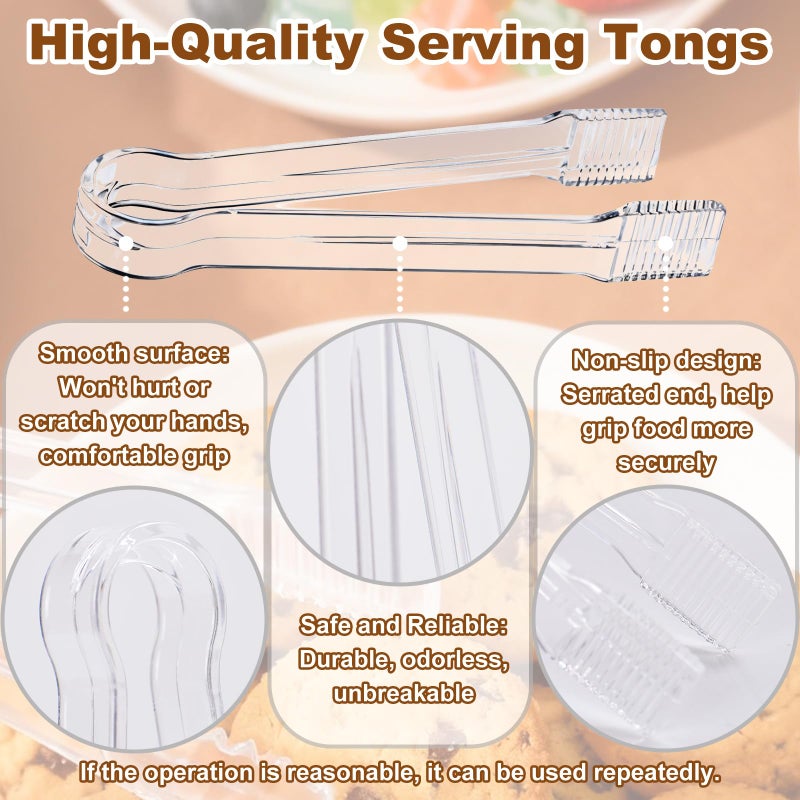 Perusiaw 10 Pcs Clear Plastic Serving Tongs, 6.3 Inch Small Disposable Plastic Tongs for Food, Buffet, Party, Salad, Ice, Candy, Appetizer, Catering, Easy to Hold and Clean - Image 3