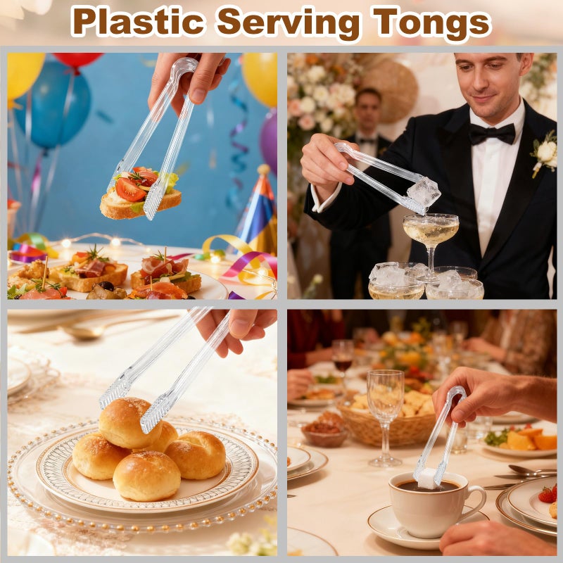 Perusiaw 10 Pcs Clear Plastic Serving Tongs, 6.3 Inch Small Disposable Plastic Tongs for Food, Buffet, Party, Salad, Ice, Candy, Appetizer, Catering, Easy to Hold and Clean - Image 4