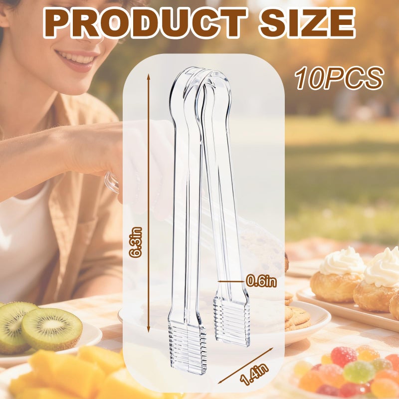 Perusiaw 10 Pcs Clear Plastic Serving Tongs, 6.3 Inch Small Disposable Plastic Tongs for Food, Buffet, Party, Salad, Ice, Candy, Appetizer, Catering, Easy to Hold and Clean - Image 2