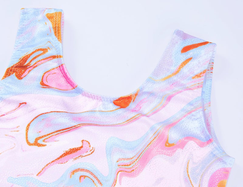 Domusgo Girls Leotards for Gymnastics Set Size 8-9 Years Old Sparkle Pink Tie Dye Outfits with Matching Shorts - Image 4