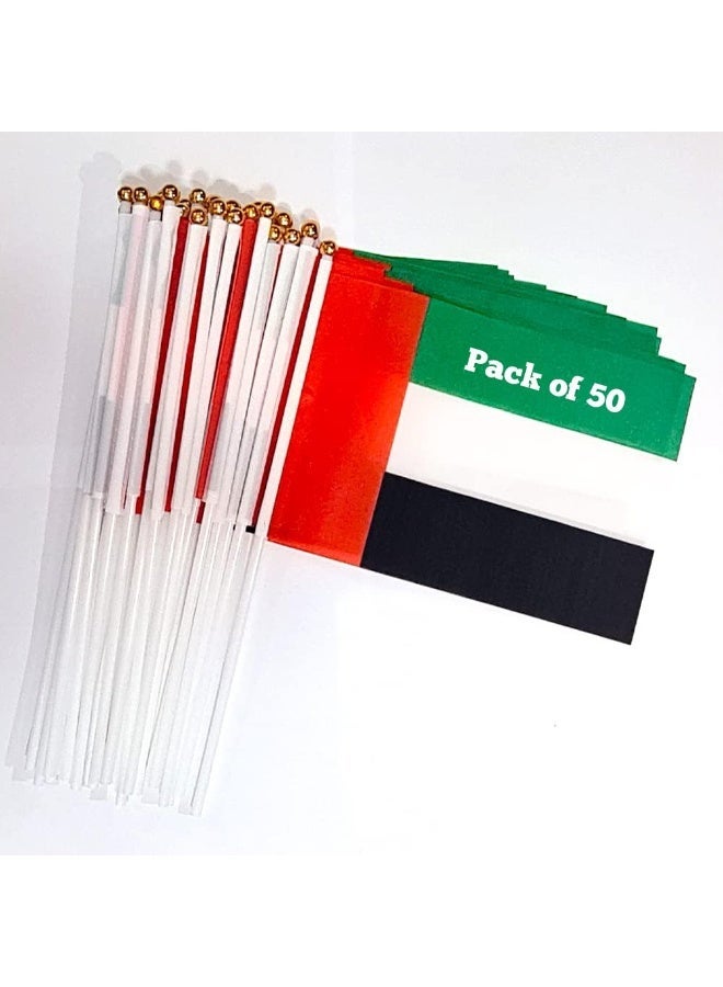 GOODONE2 50 pieces UAE Flag Hand Waving Desk Flags Double Sided Cake UAE Flag Day UAE National Day Party Supplies Flag - Image 1