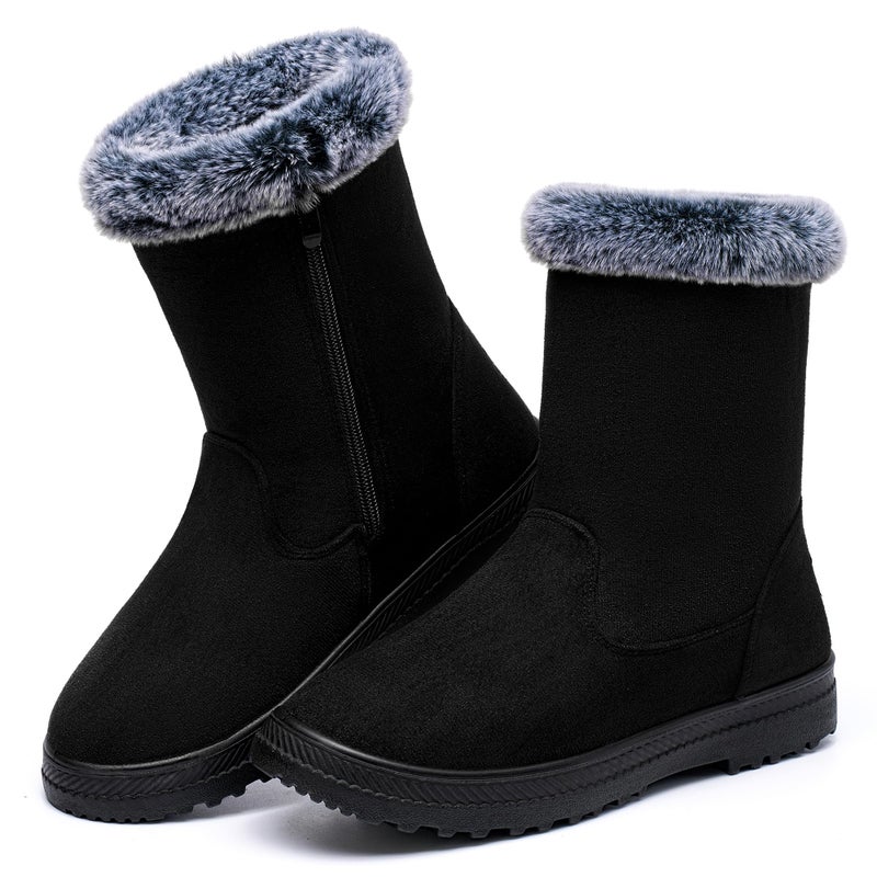 Aomigoct Warm Winter Boots for Women: Fur Lined Mid Calf Boots for Women Comfortale Zipper Womens Snow Boots Waterproof Walking Outdoor - Image 1