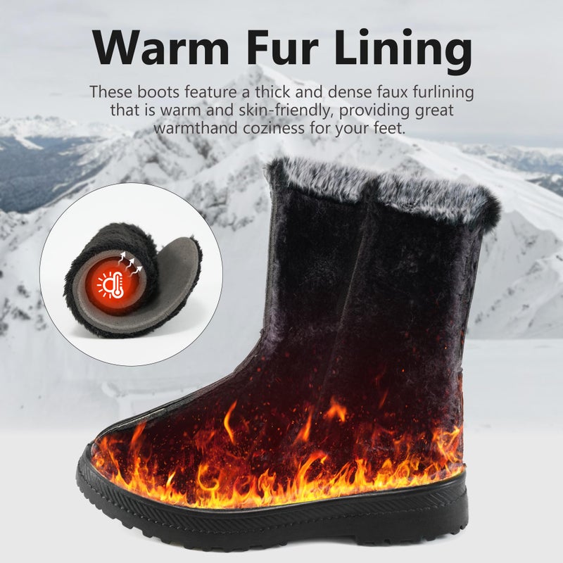 Aomigoct Warm Winter Boots for Women: Fur Lined Mid Calf Boots for Women Comfortale Zipper Womens Snow Boots Waterproof Walking Outdoor - Image 3