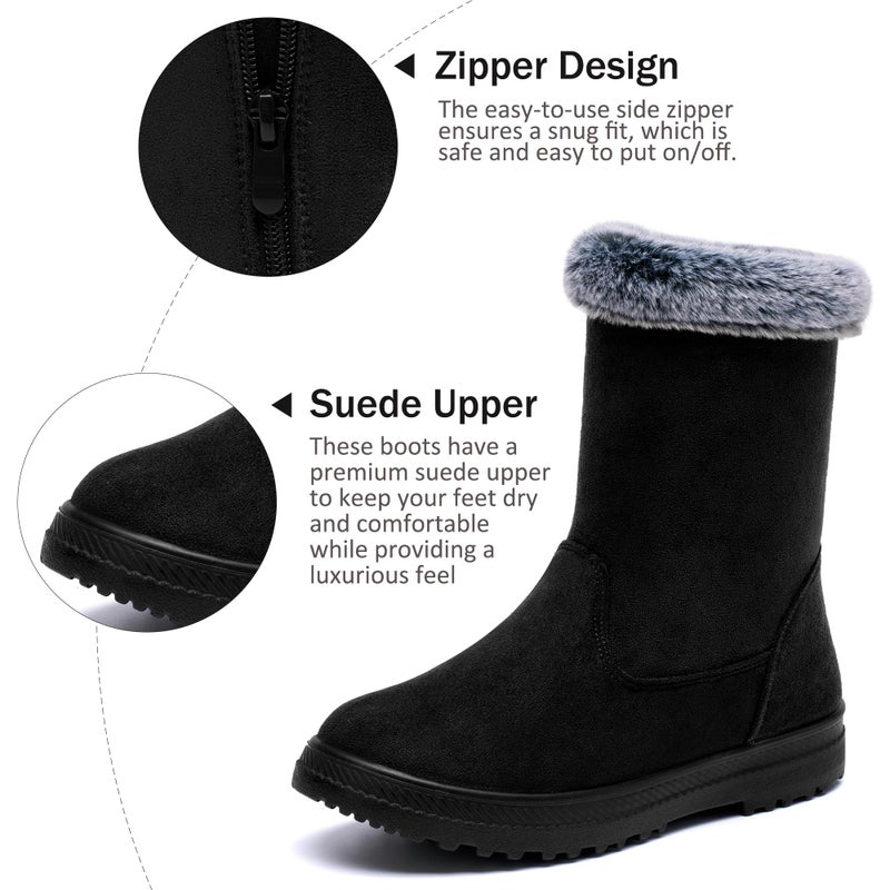 Aomigoct Warm Winter Boots for Women: Fur Lined Mid Calf Boots for Women Comfortale Zipper Womens Snow Boots Waterproof Walking Outdoor - Image 4